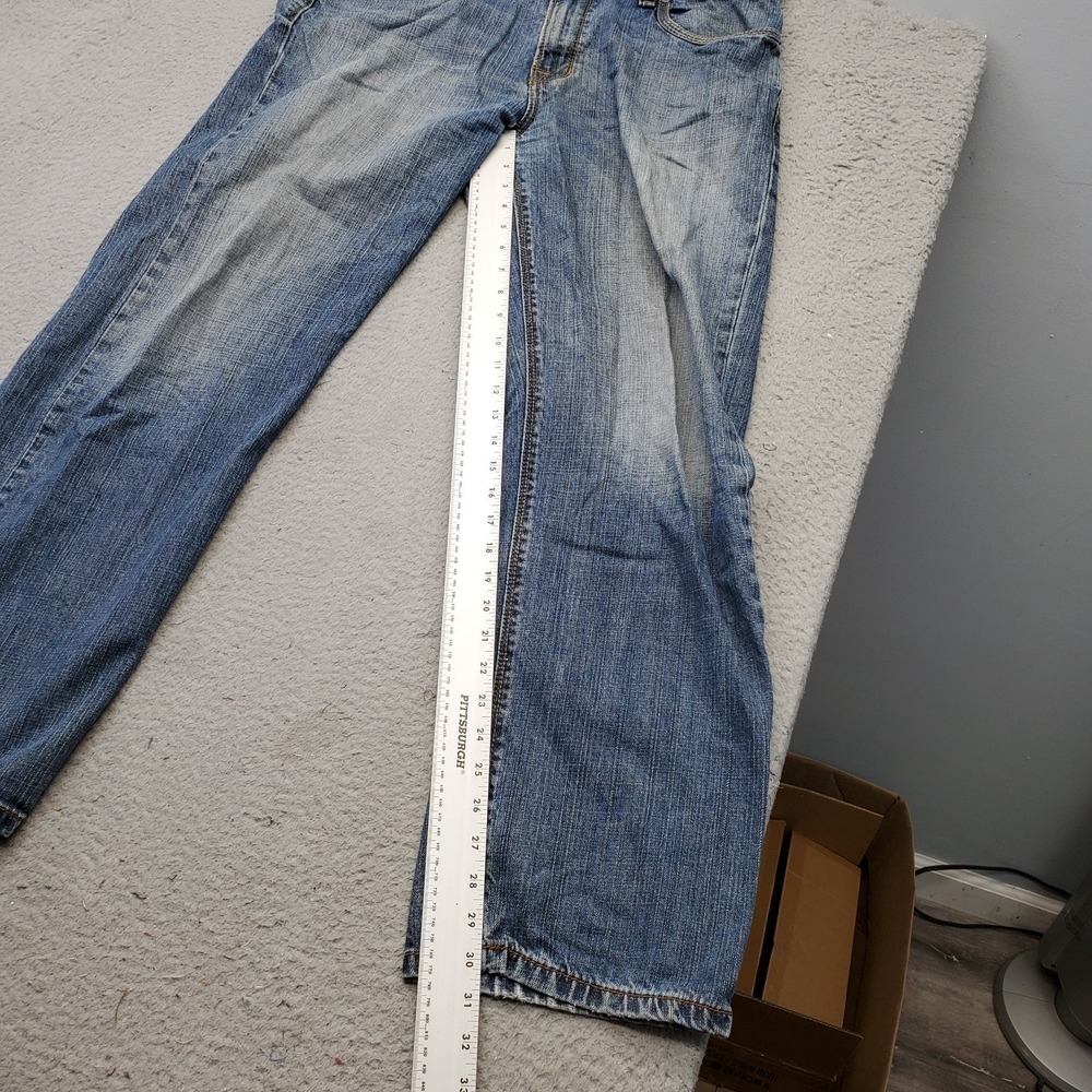 DKNY Straight Jeans Mens 36x32 Blue Denim Stretch Boho Faded‎ Contrast Stitch - Picture 5 of 10